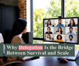 Business founder delegating operational tasks to a remote virtual assistant team for company growth