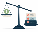 Balance scale comparing low cost of hiring a virtual assistant against the heavy opportunity cost of a business owner staying overloaded