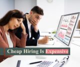 Business owner comparing cheap hiring versus strategic virtual assistant staffing for business growth and productivity.