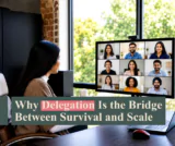 Business founder delegating operational tasks to a remote virtual assistant team for company growth