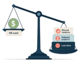 Balance scale comparing low cost of hiring a virtual assistant against the heavy opportunity cost of a business owner staying overloaded