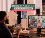A confident business owner meeting with a dedicated remote team on a video call, illustrating how building a team through a virtual staffing agency creates capacity, leverage, and long-term business growth.